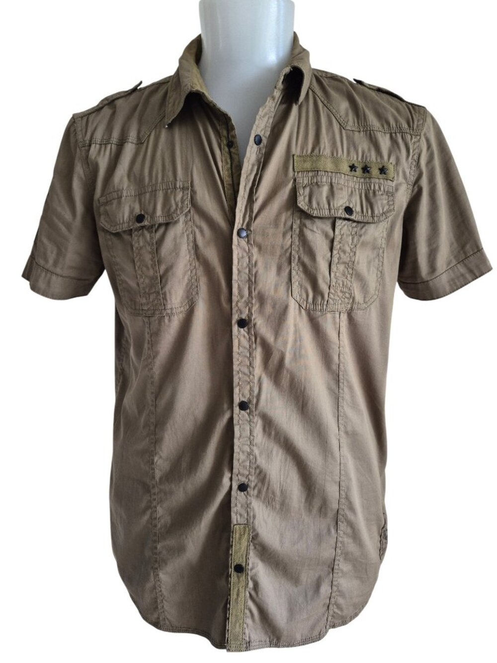 Buffalo David Bitton Men’s Slim Fit Military Chic Y2K Snap Down Shirt Size M